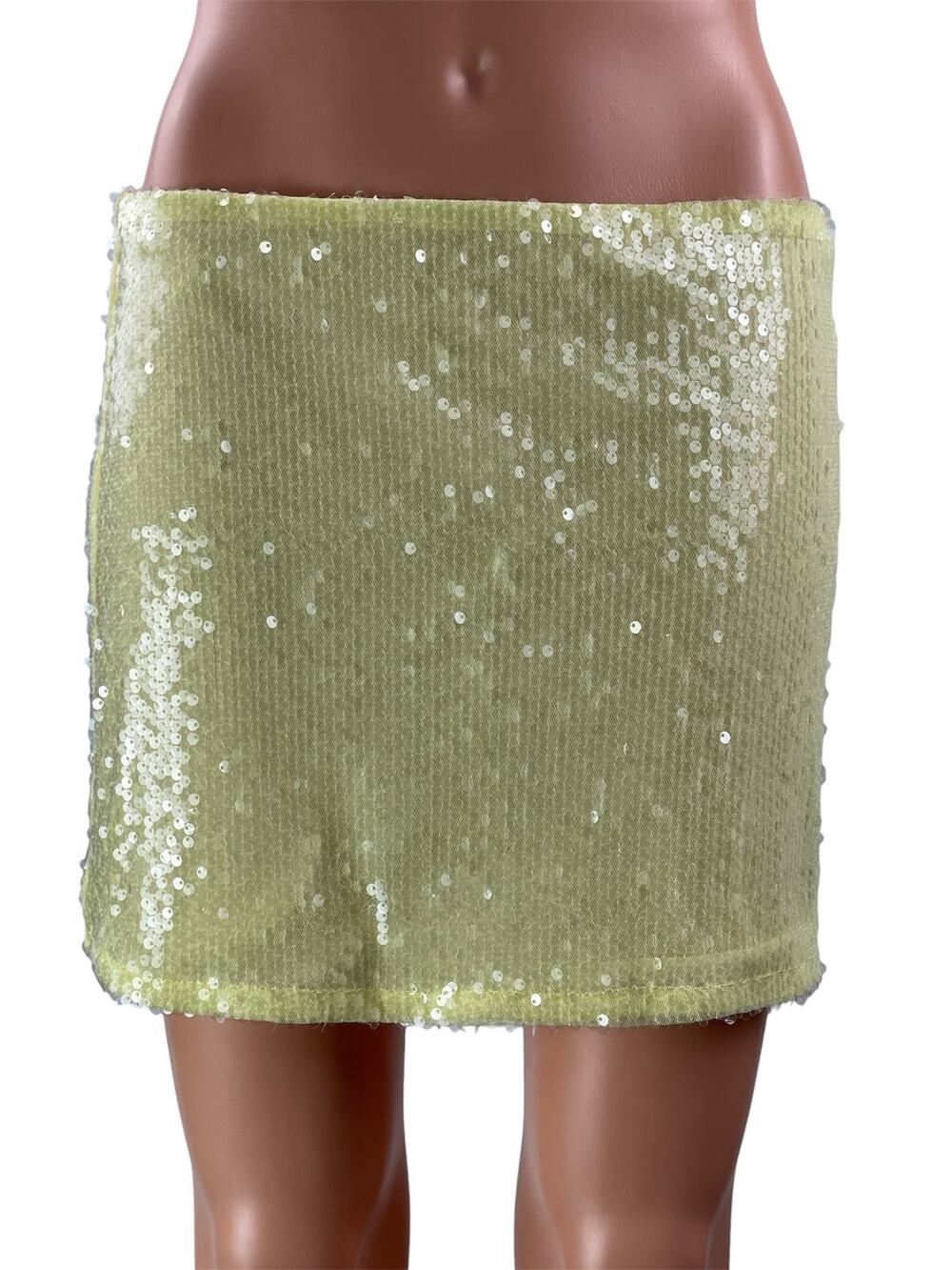 Peppermayo Women's Lime Green High Waist Sequin Sparkle Bodycon Mini Skirts Sz 6